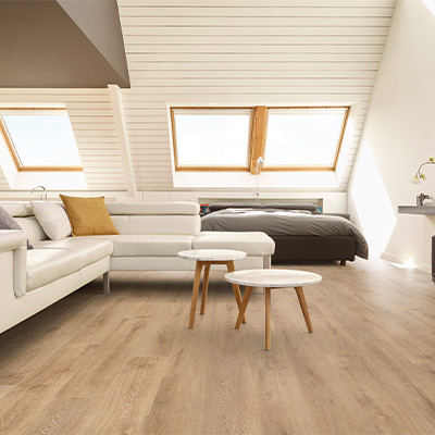 luxury vinyl plank flooring in small studio bedroom